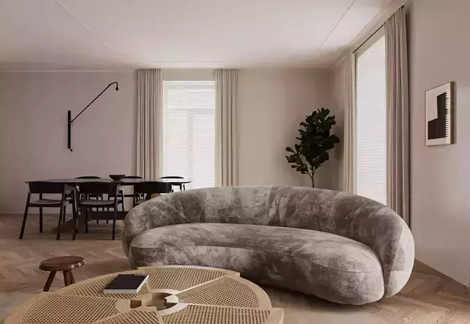 Modern Circular Luxury Living Scene 3D model 3