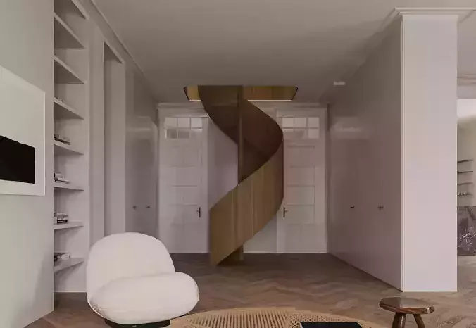 Modern Circular Luxury Living Scene 3D model 5