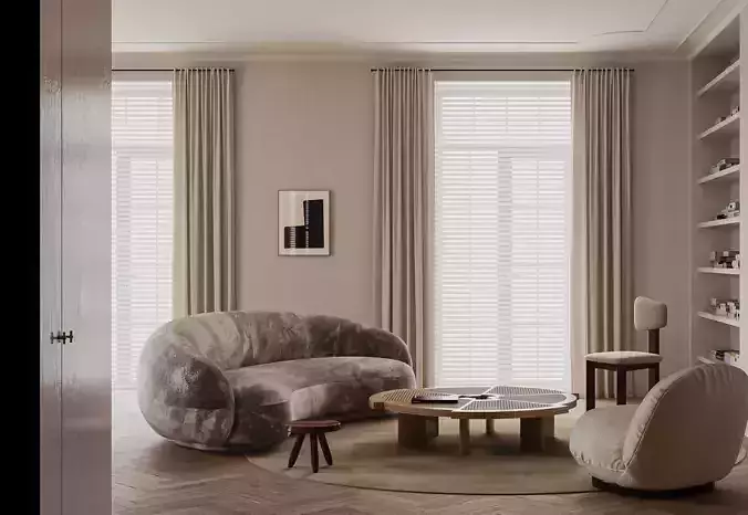 Modern Circular Luxury Living Scene 3D model 2