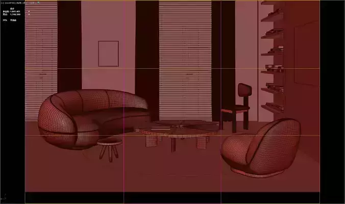 Modern Circular Luxury Living Scene 3D model 6