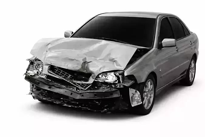 Crashed Wrecked Sedan Car Damaged Vehicle Realistic Model