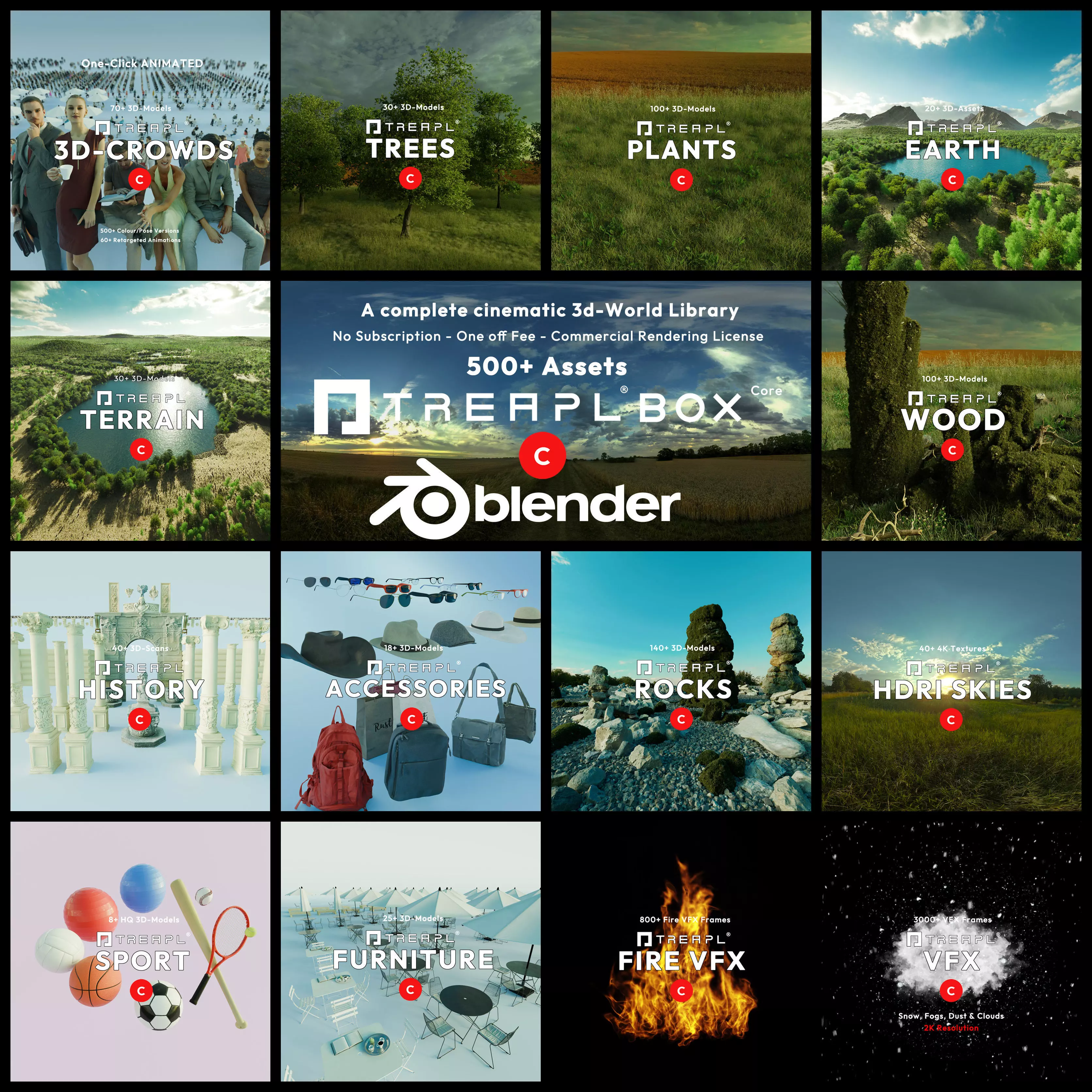 TreaplBox - Full 3d-World Solution-Scatter-Trees-People-Skies Low-poly 3D model