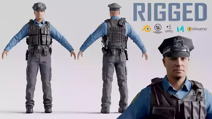 Cop Modle 3D model Police Female Cop Game Ready Character RIGGED VR / AR / low ...