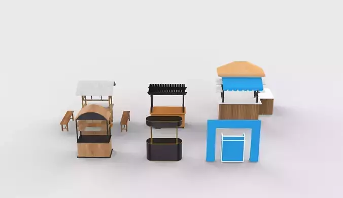 Food Carts set 3D model 2