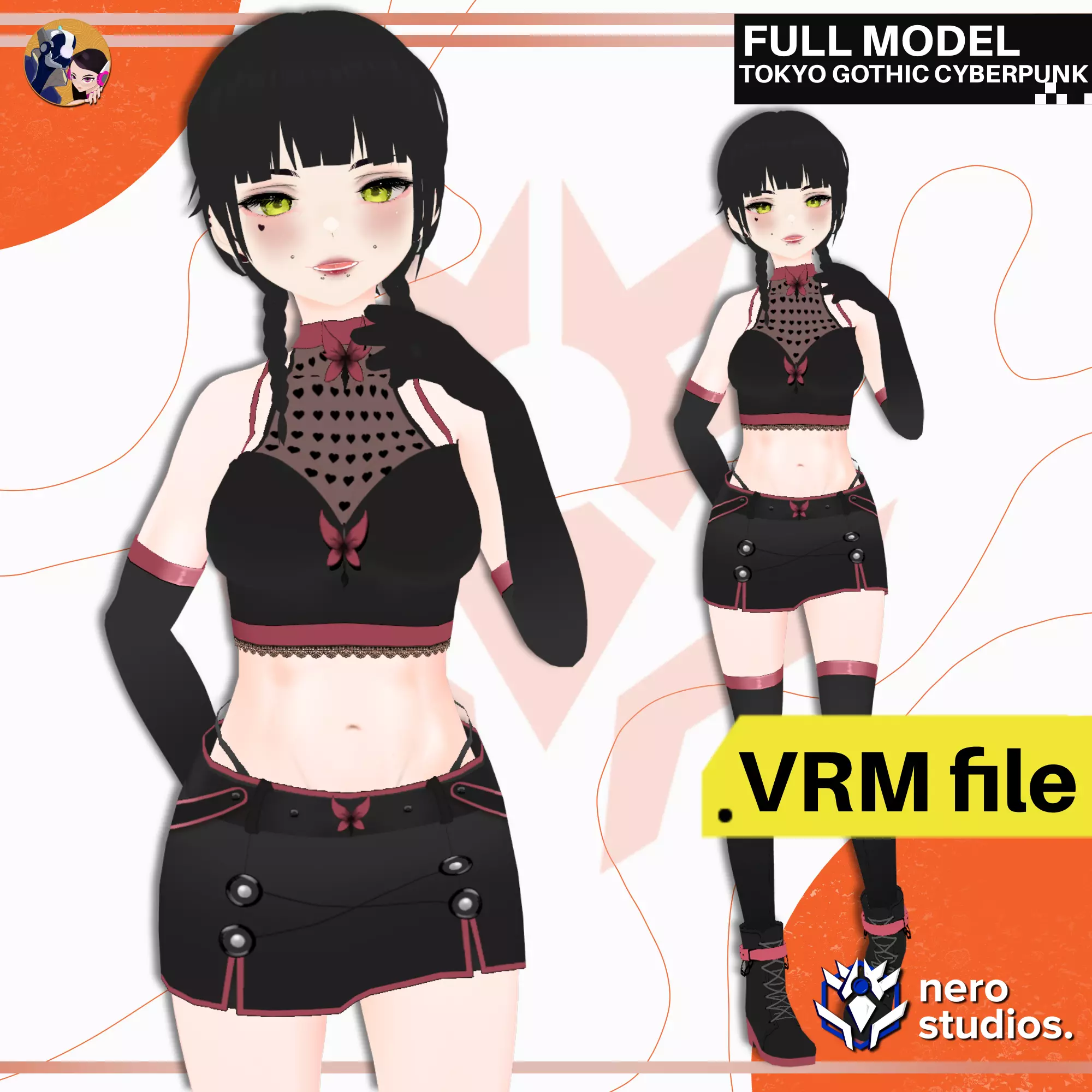 VRM TOKYO GOTHIC CYBERPUNK GIRL BLACK SKIRT 3D model