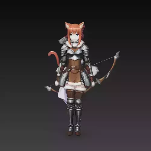 Anime Cat Girl Archer Fantasy Character 3D Model