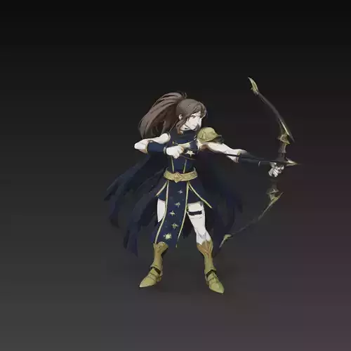 Anime Female Archer Action Pose 3D Model