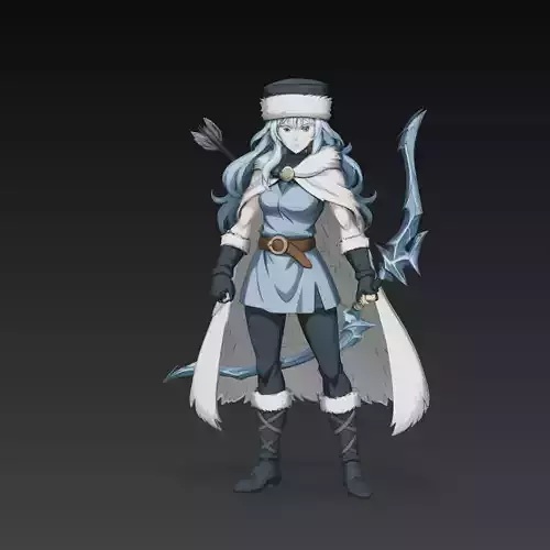 Anime Ice Archer Female Fantasy Character 3D Model