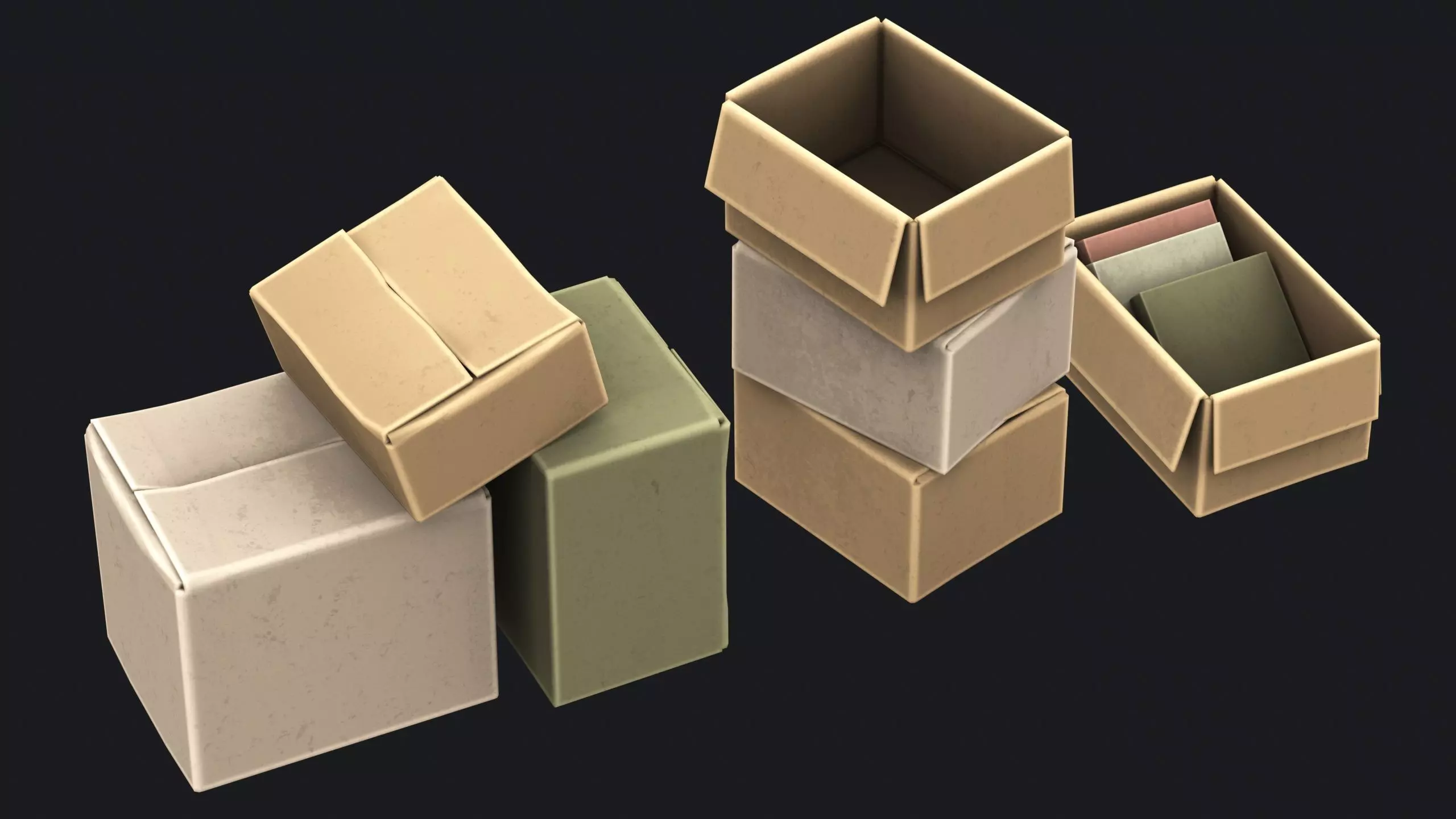 Old Cardboard Boxes Low-poly 3D model