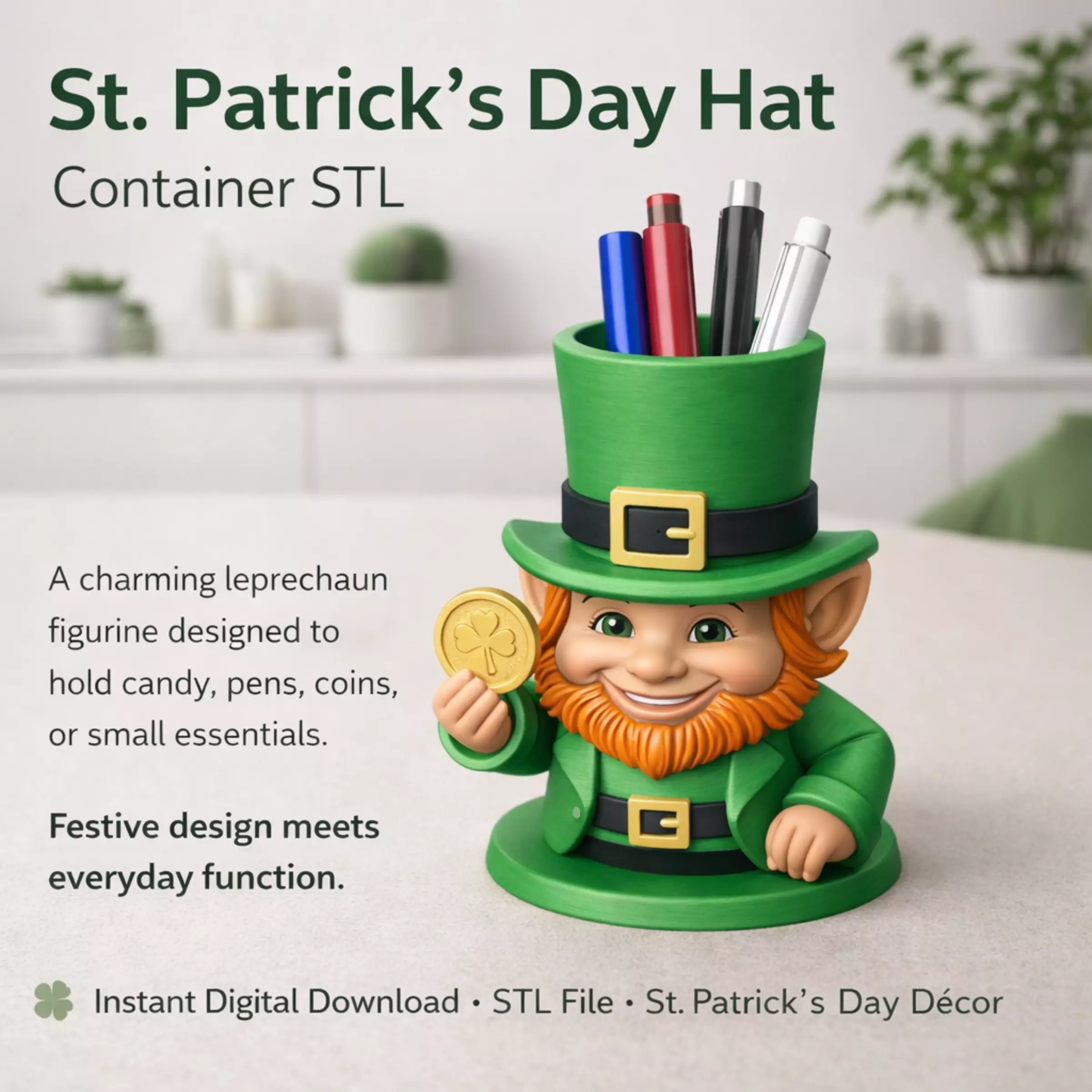 Leprechaun Hat Holder-St Patricks Day Candy-Pen Holder 3D print model
