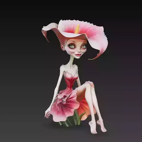 Pink Lily Fairy Girl Stylized Sculpture 3D Model