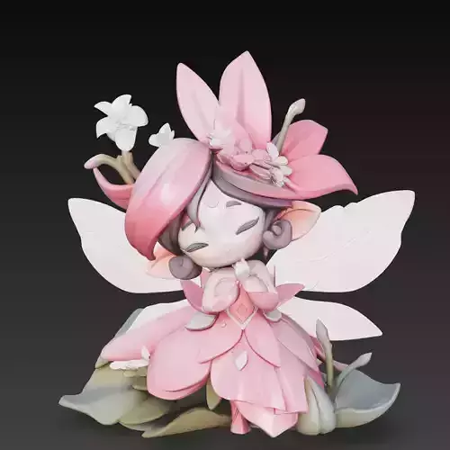 Cute Pink Flower Fairy Chibi Stylized 3D Model