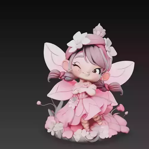 Cute Pink Fairy Wink Chibi Stylized 3D Model