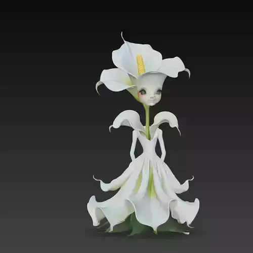 White Lily Fairy Girl Stylized Sculpture 3D Model
