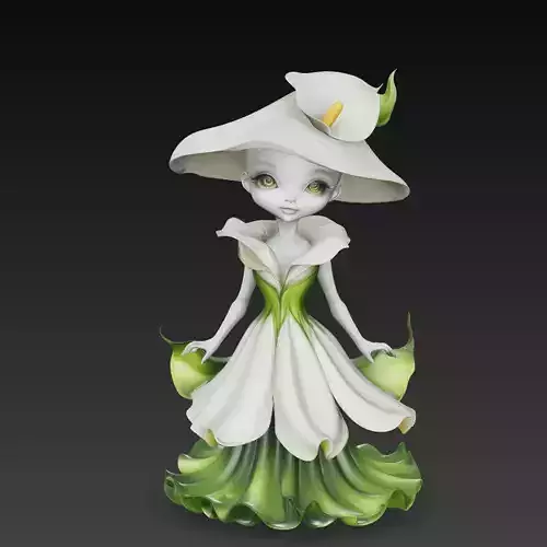 Calla Lily Fairy Girl Stylized Sculpture 3D Model