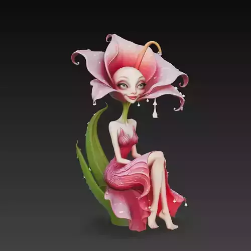 Flower Fairy Girl Stylized Sculpture 3D Model
