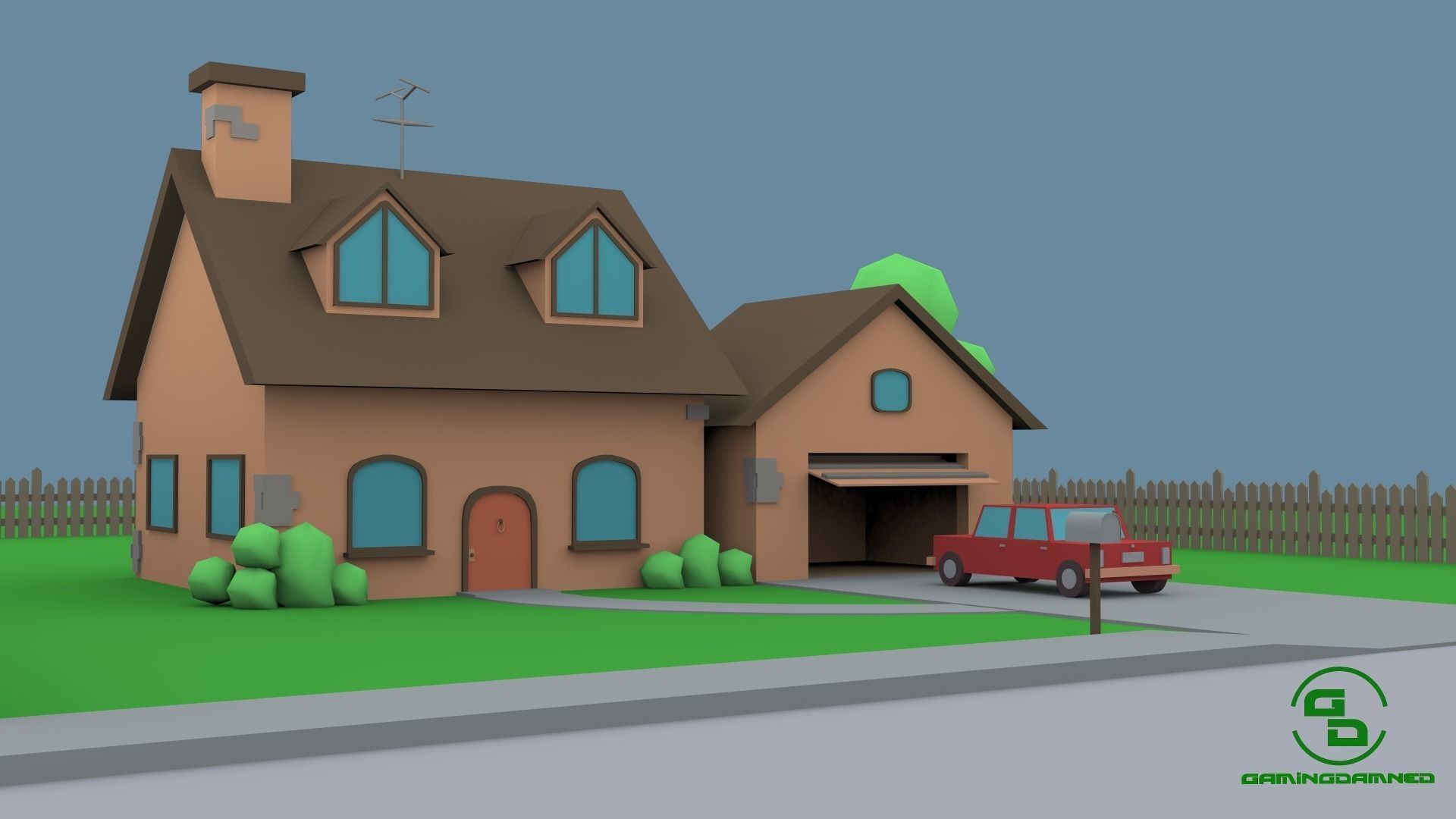 Simpsons Like Cartoon Map contains House and Land and Ect Low-poly 3D model_0