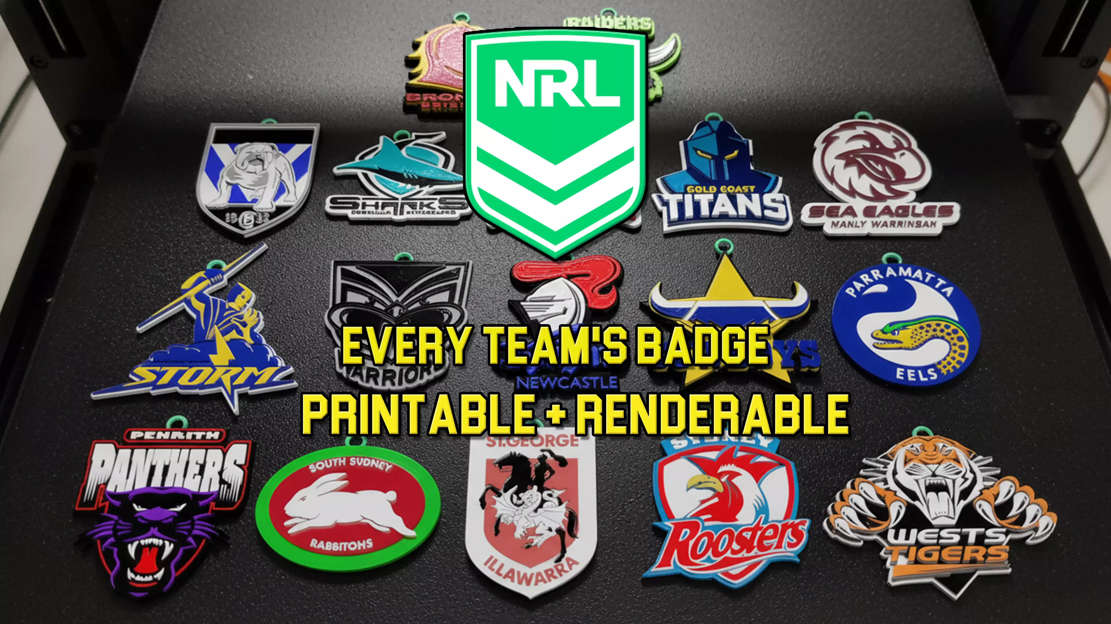 NRL every team Badge keychain - Color printable and renderable 3D print model