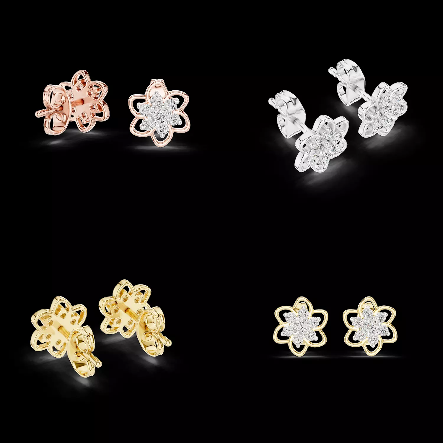 Floral Diamond Cluster Stud Earrings 3D Printable STL CAD 3D print model