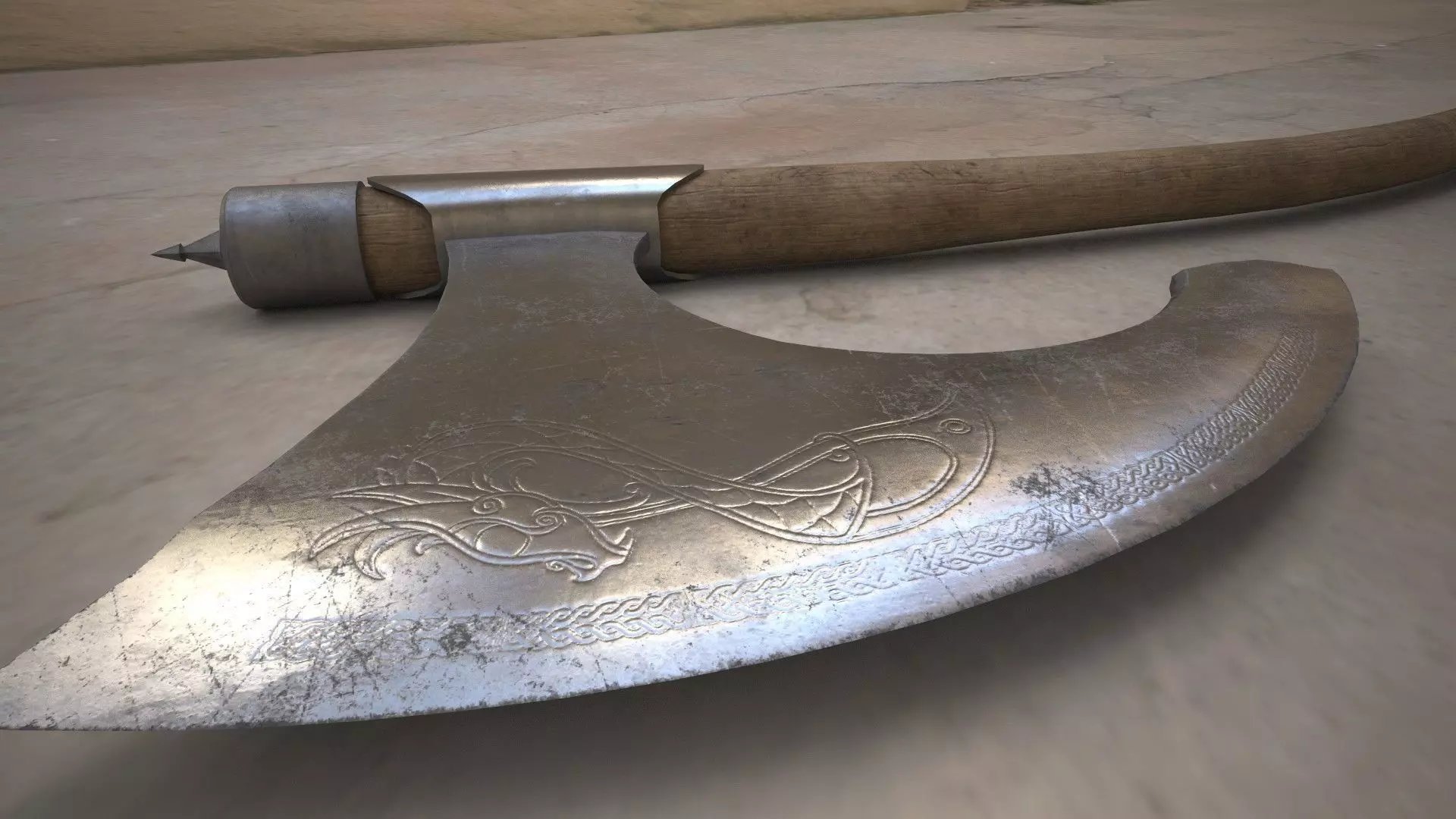 Medieval Viking Axe Low-poly 3D model_0