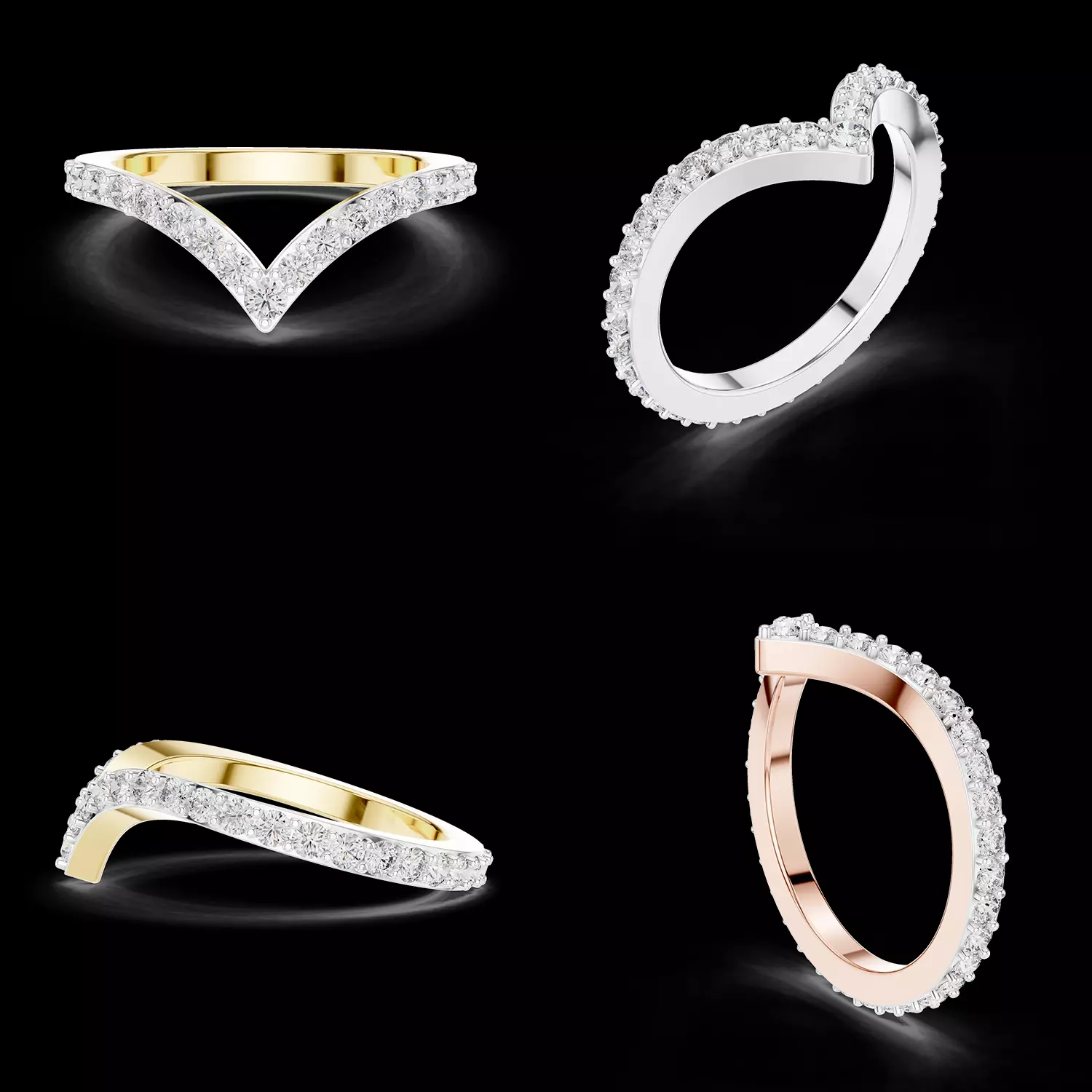Chevron Diamond Wedding Band Ring CAD STL 3DM Model 3D print model