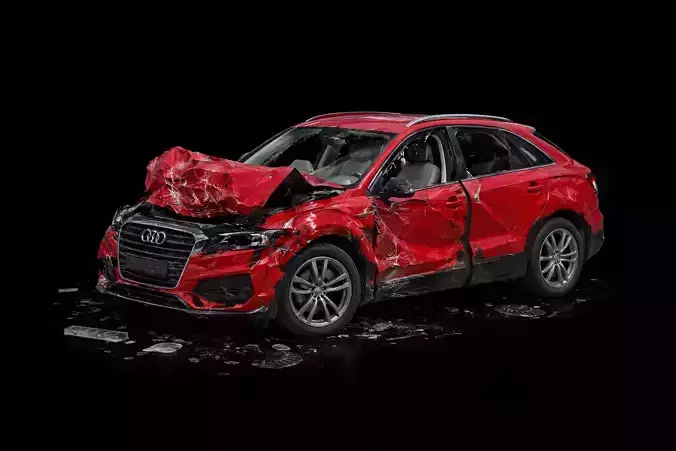 Crashed Red Compact SUV Damaged Vehicle Realistic Model