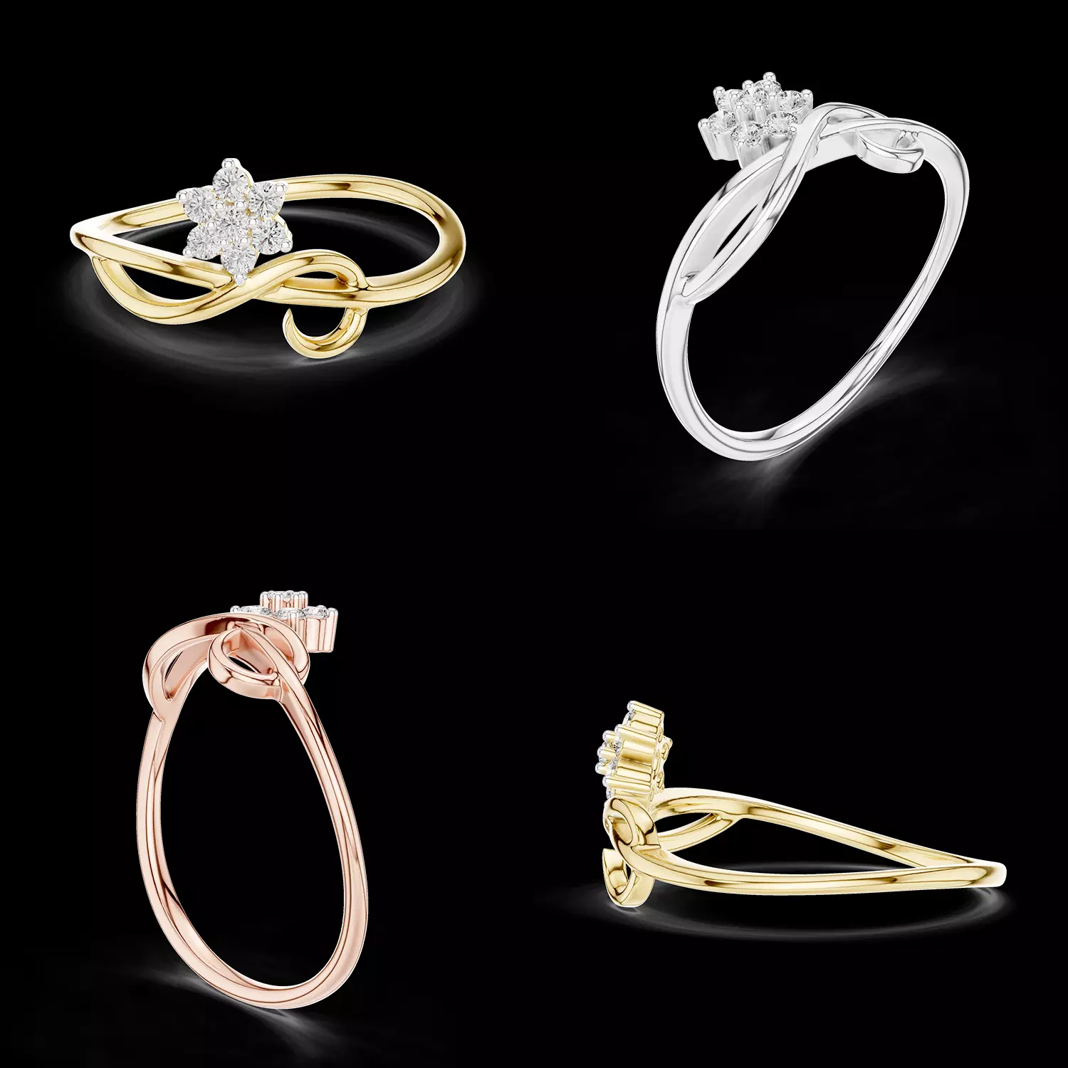 Floral Knot Diamond Ring Elegant Twist Band CAD Model 3D print model