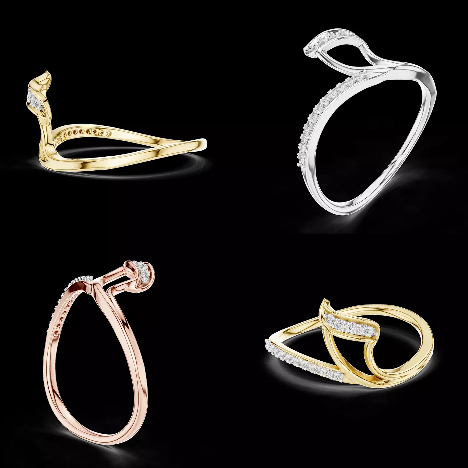 Elegant Twist Diamond Ring Open Curve Designer CAD Model 3D print model