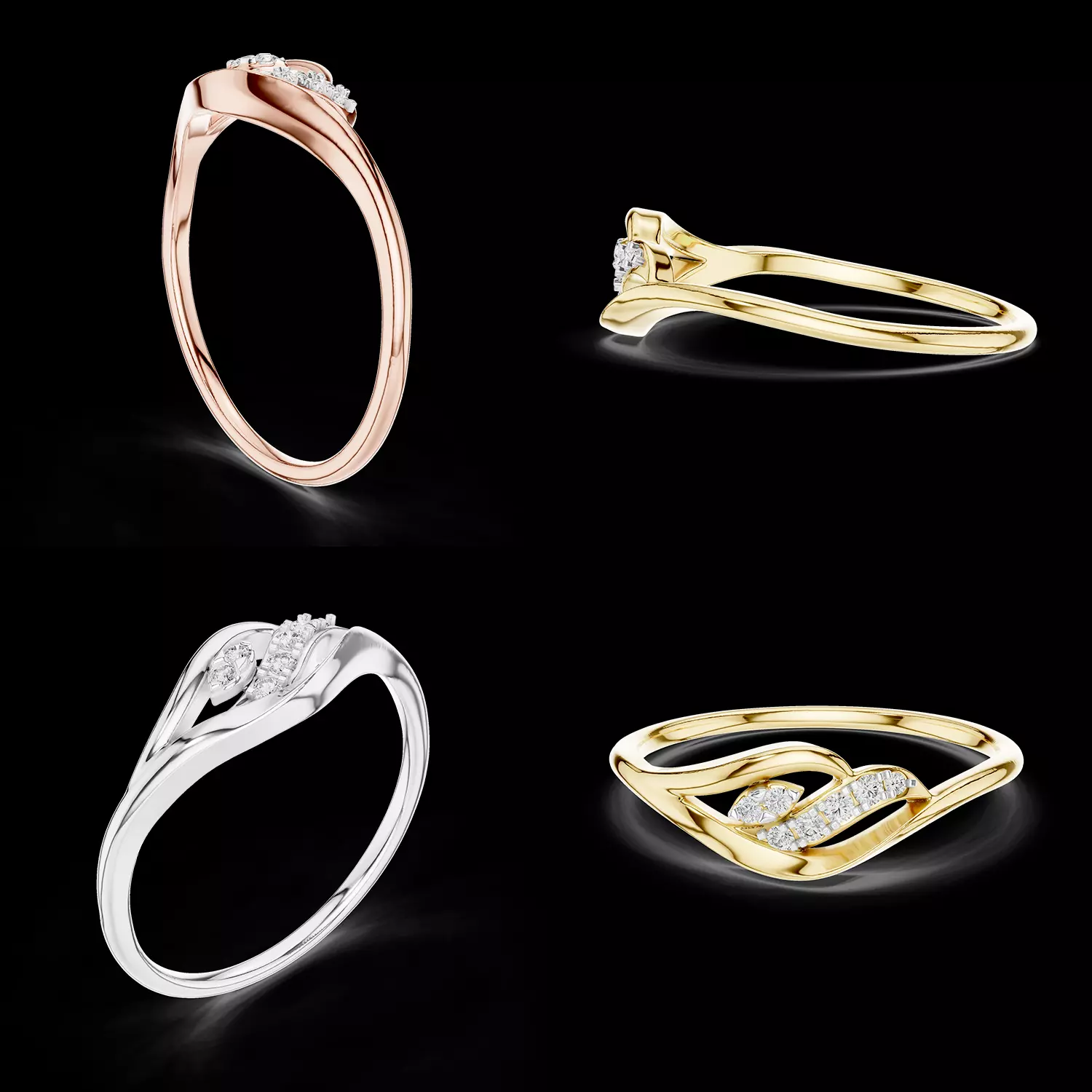 Modern Twist Diamond Ring Elegant Flow Design STL 3DM 3D print model