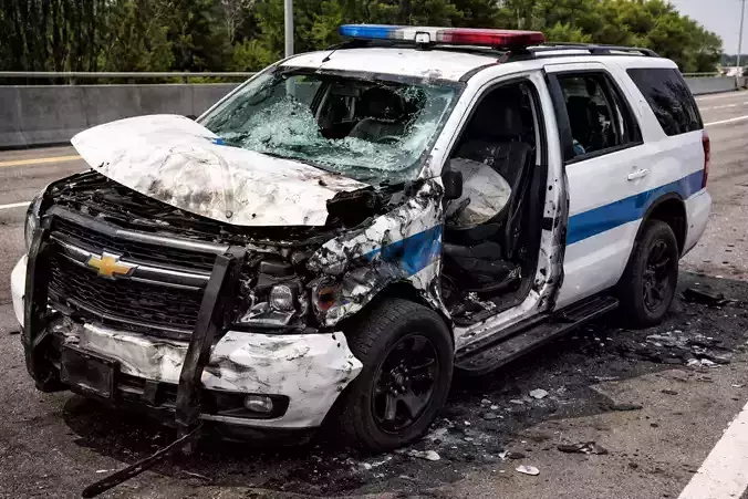 Crashed Wrecked Police SUV Damaged Emergency Vehicle
