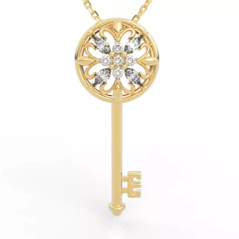 Luxury Fleur de Lis Key Pendant Necklace Diamond 3D print model