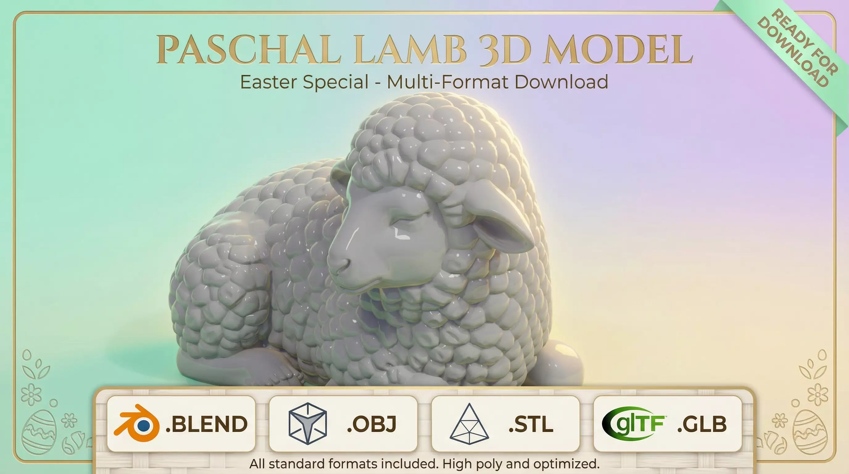 Resting Easter Lamb Figurine - Stylized for Spring Decor 3D print model