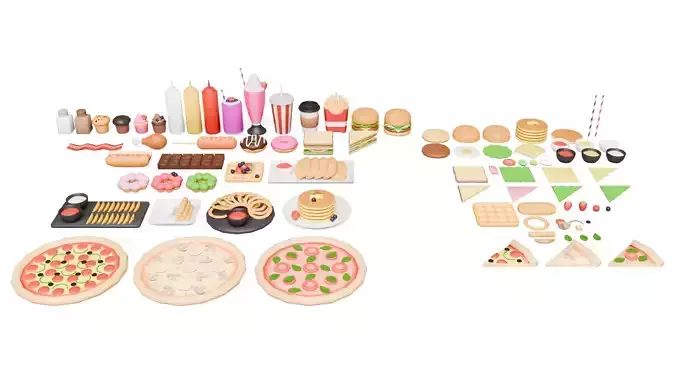 Fast Food Pack Low-poly 3D model 3