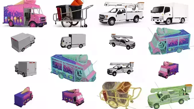 20 Street Service Vehicles Pack Food Truck Delivery Utility 2