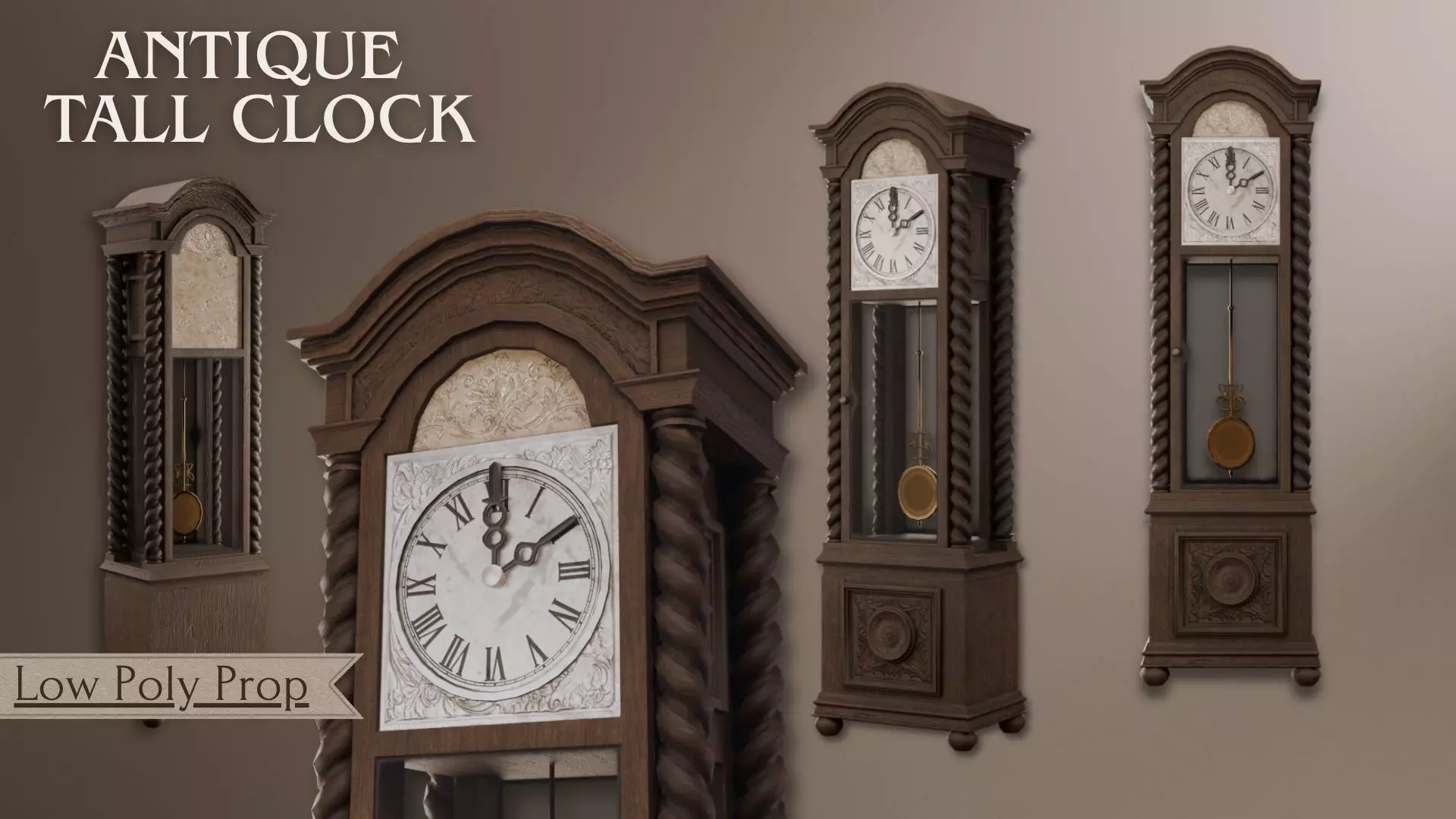 Tall Clock - Antique Tall Clock 3D Lowpoly model Low-poly 3D model
