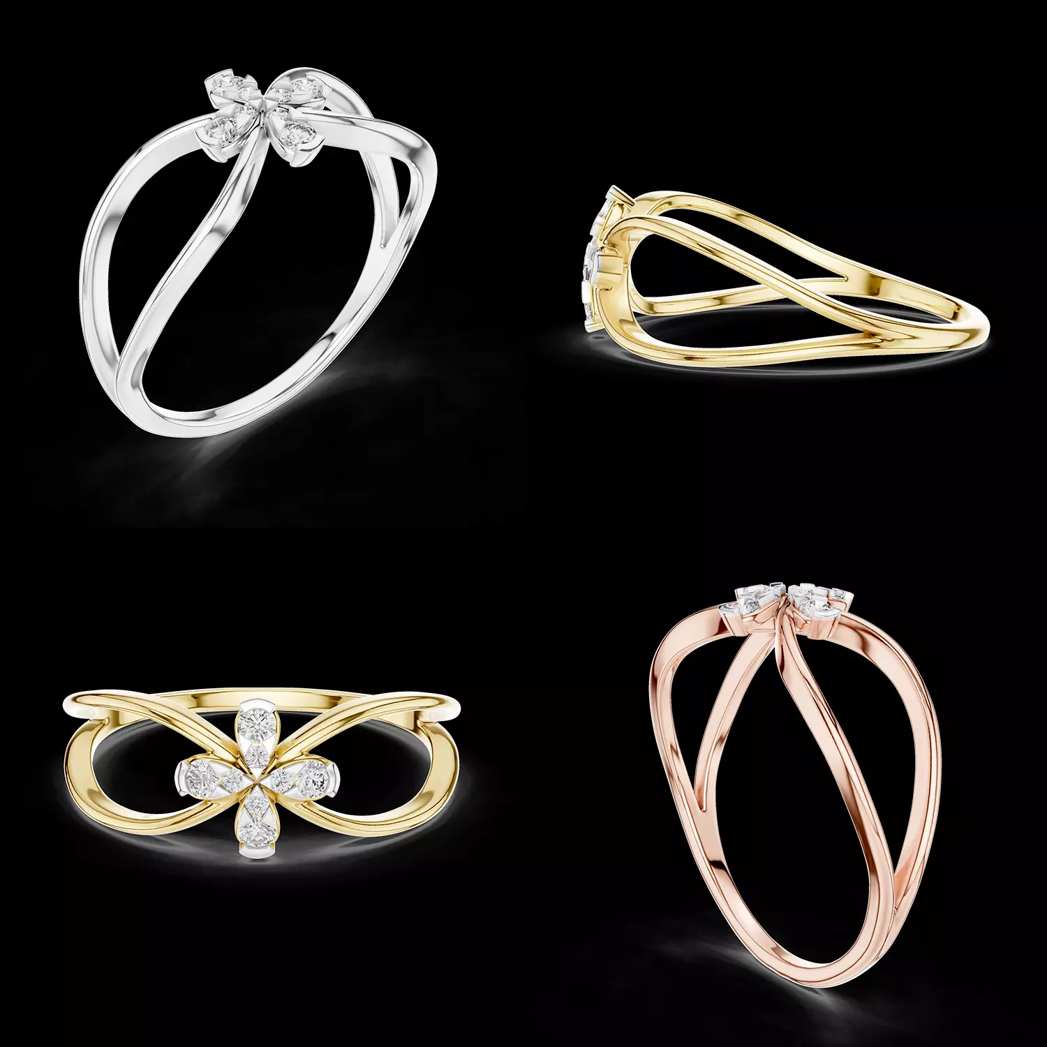 Infinity Floral Diamond Ring Elegant Twist Design STL 3DM 3D print model