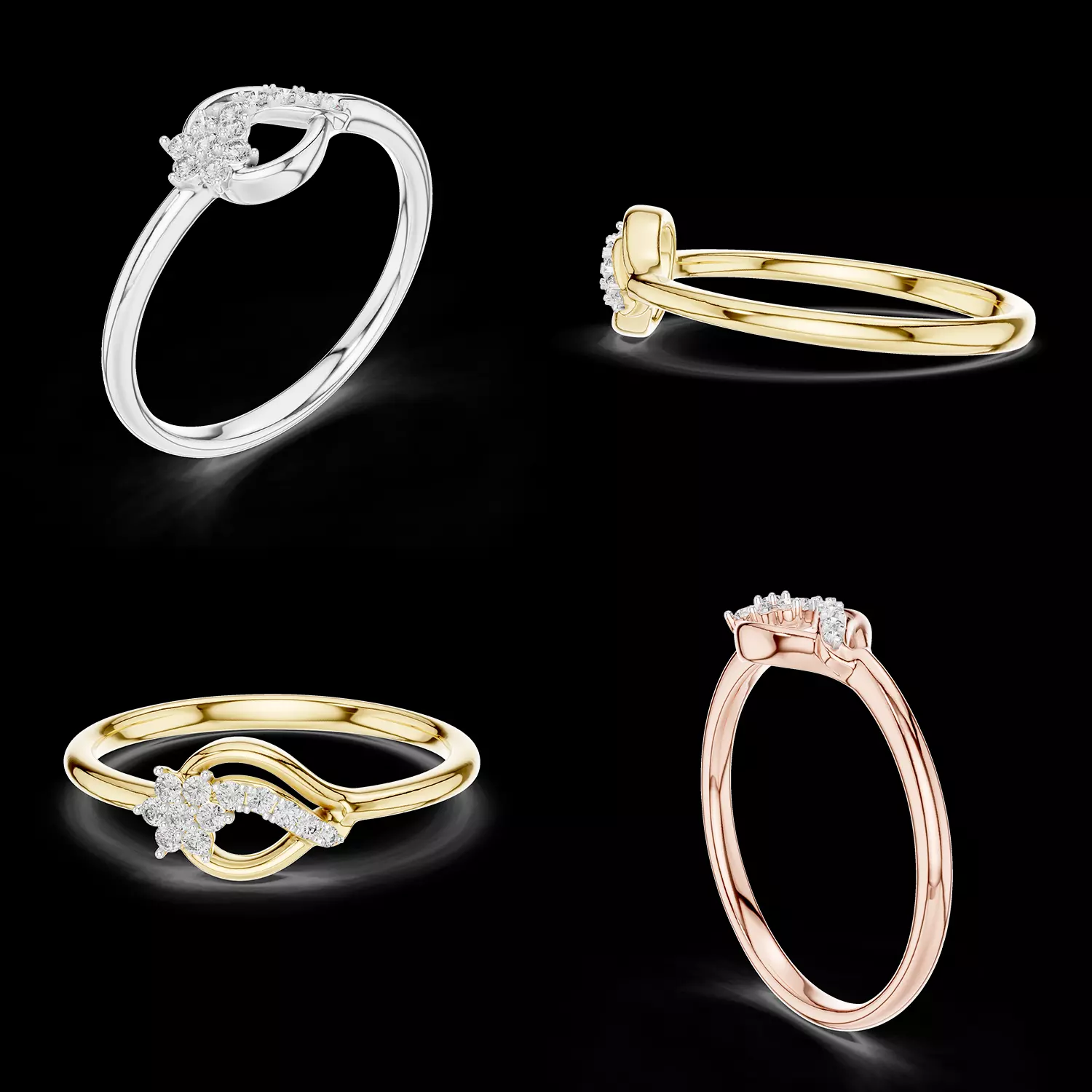 Elegant Twist Diamond Ring Floral Curve Design STL 3DM 3D print model