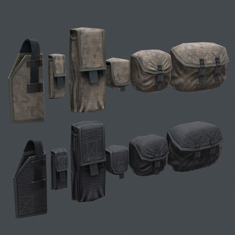 Lowpoly Tactical Pouches Set Low-poly 3D model_1