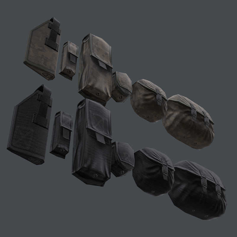 Lowpoly Tactical Pouches Set Low-poly 3D model_4
