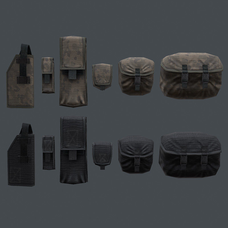 Lowpoly Tactical Pouches Set Low-poly 3D model_7