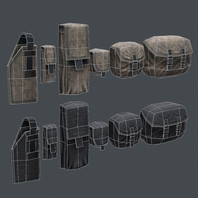 Lowpoly Tactical Pouches Set Low-poly 3D model_2