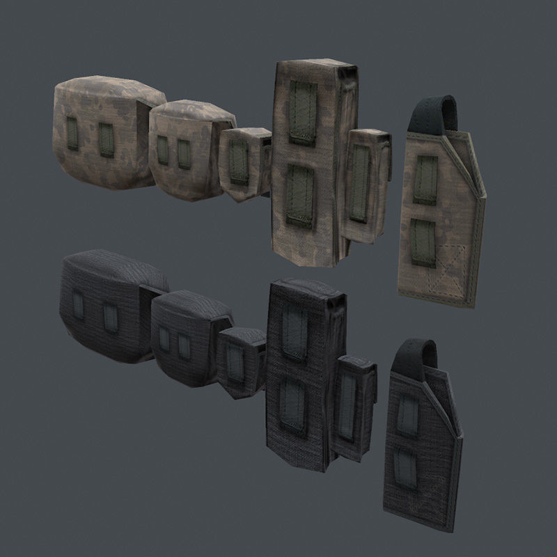 Lowpoly Tactical Pouches Set Low-poly 3D model_6