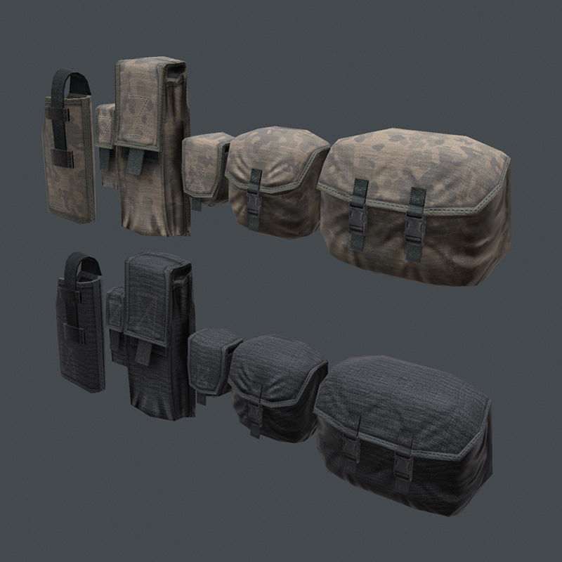 Lowpoly Tactical Pouches Set Low-poly 3D model_3