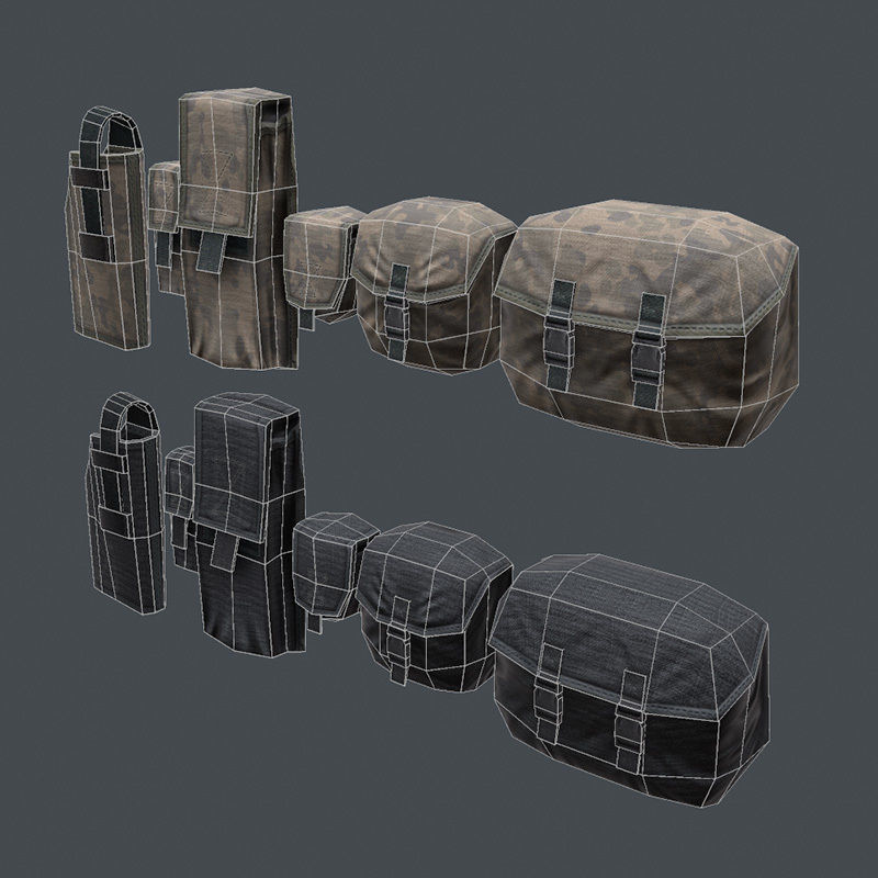 Lowpoly Tactical Pouches Set Low-poly 3D model_5
