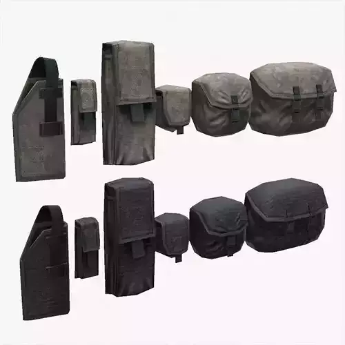 Lowpoly Tactical Pouches Set Low-poly 3D model