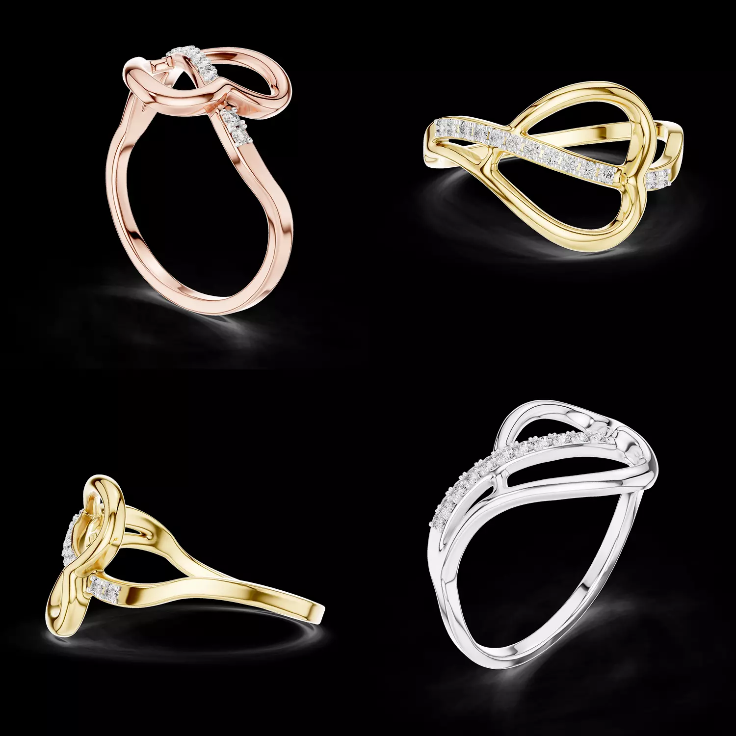 Infinity Twist Diamond Ring Elegant Loop Design STL 3DM 3D print model