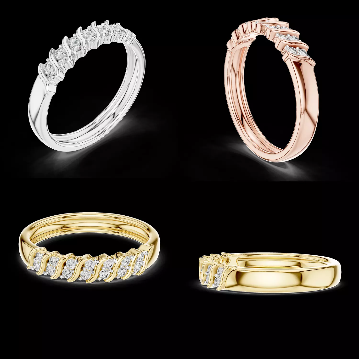 Twist Diamond Band Ring Elegant Wave Pattern Design STL 3D print model