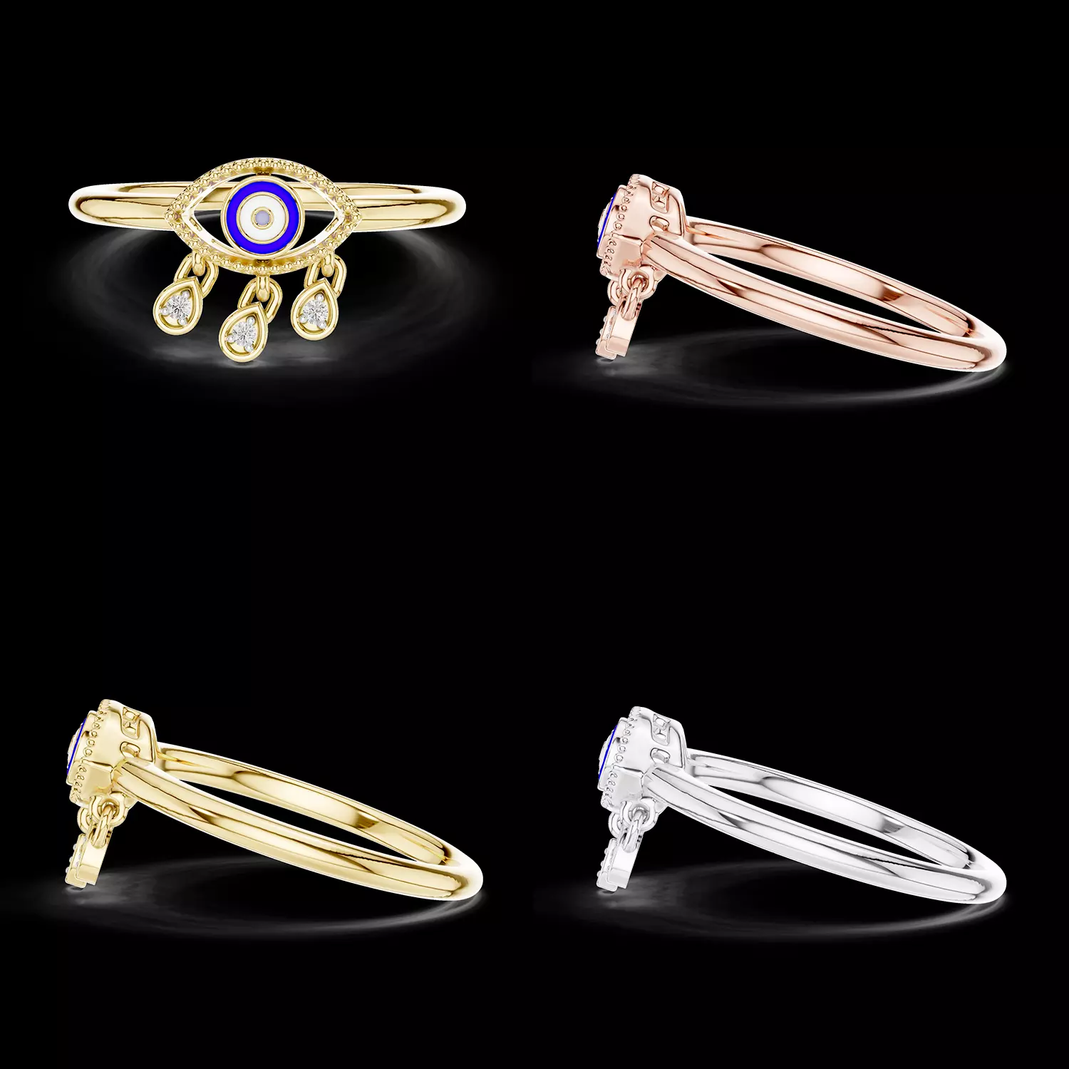Evil Eye Diamond Dangle Ring Nazar Design STL 3DM Model 3D print model