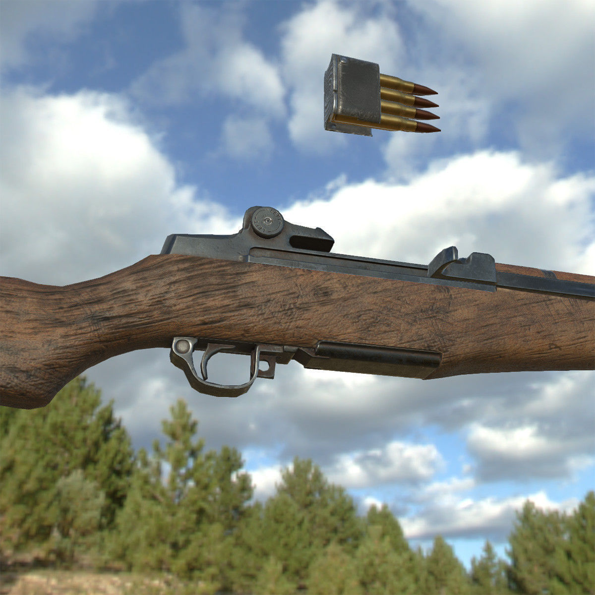 Lowpoly M1 Garand Rifle Low-poly 3D model_10