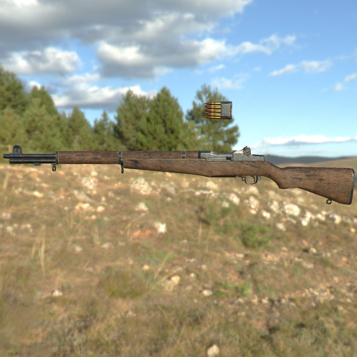 Lowpoly M1 Garand Rifle Low-poly 3D model_4